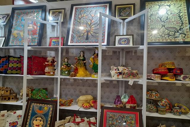 Madhubani art and showpieces at the stall.