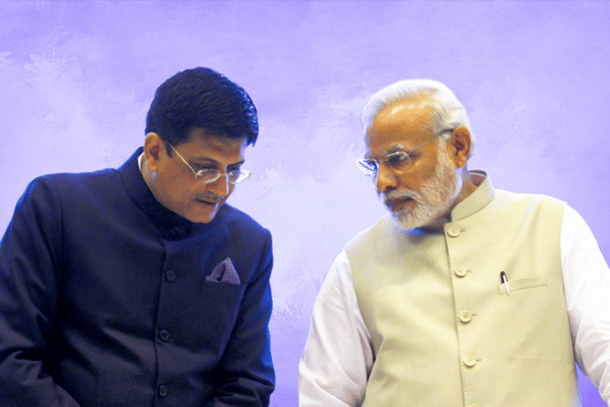 Prime Minister Narendra Modi with Commerce Minister Piyush Goyal. (Virendra Singh Gosain/Hindustan Times via GettyImages)