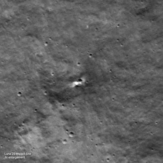LRO image enlarged four times centered on the likely Luna 25 crater. (Image: NASA’s Goddard Space Flight Center/Arizona State University)