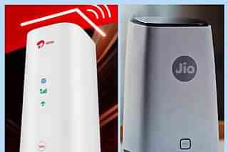 AirFiber routers from Airtel (left) and Jio