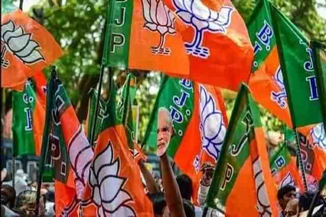 BJP flags at a rally at Boxanagar in Tripura.