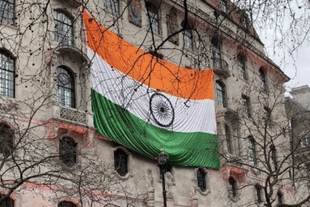 A large Indian flag was put up outside the High Commission in London after attack by the Khalistani protesters (Pic Via Orissapost)