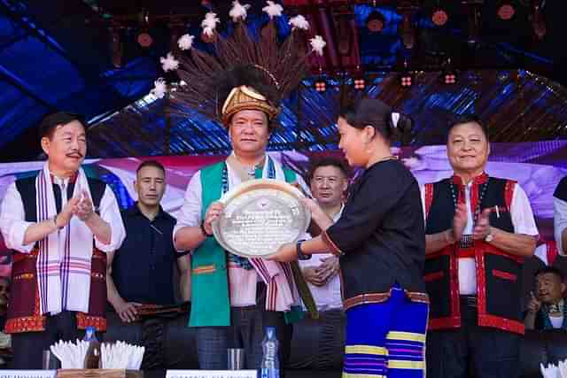 Chief Minister Pema Khandu at the Mebo in East Siang district of Arunachal Pradesh.