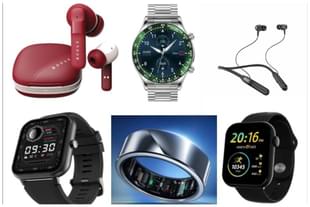 Recently launched  Indian wearables. Clockwise from top left: W40 from Boult, Monarch from Crossbeats, Khakhi-3 from U&I, Active T from Cult.sport, Luna Ring Noise and Reflect Ace from pTron.
