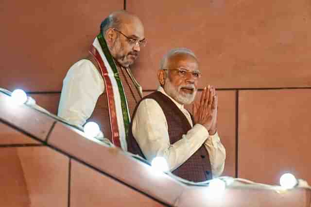 Prime Minister Narendra Modi arrives at the BJP HQ in New Delhi. 