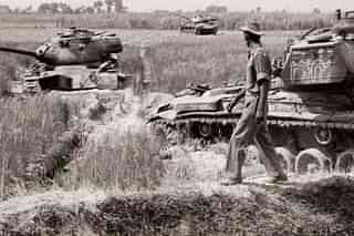 Destroyed Pakistani Army Patton tanks littered in the fields of Punjab. 