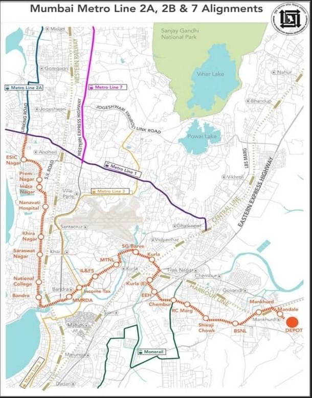 Metro Corridor 2B (in orange) with its interconnections. (Source: MMRDA)