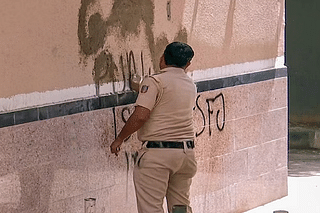 Delhi Police shared pictures showing slogans inscribed on the walls of Metro stations. (X)