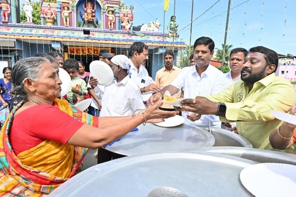 BJP's SG Suryah, right in yellow shirt at an event in Chennai. (X/@SGSuryah)