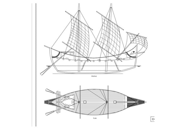 The design of the under-construction stitched ship 