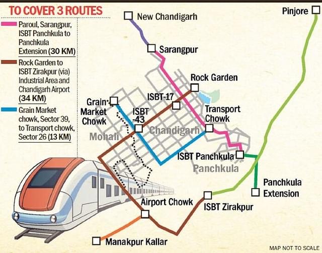 Proposed Network for Tricity Metro with extension in Phase-1. (Source: The Tribune)