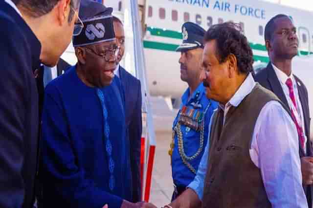 Nigerian President Bola Tinubu, set to attend the G20 summit, received at Delhi, by MoS SP Singh Baghel. 