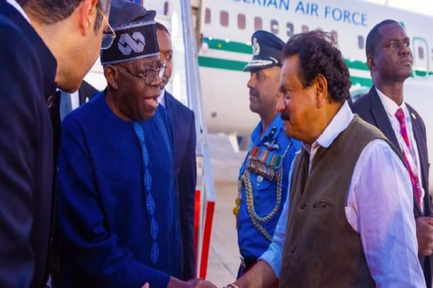 Nigerian President Bola Tinubu, set to attend the G20 summit, received at Delhi, by MoS SP Singh Baghel.