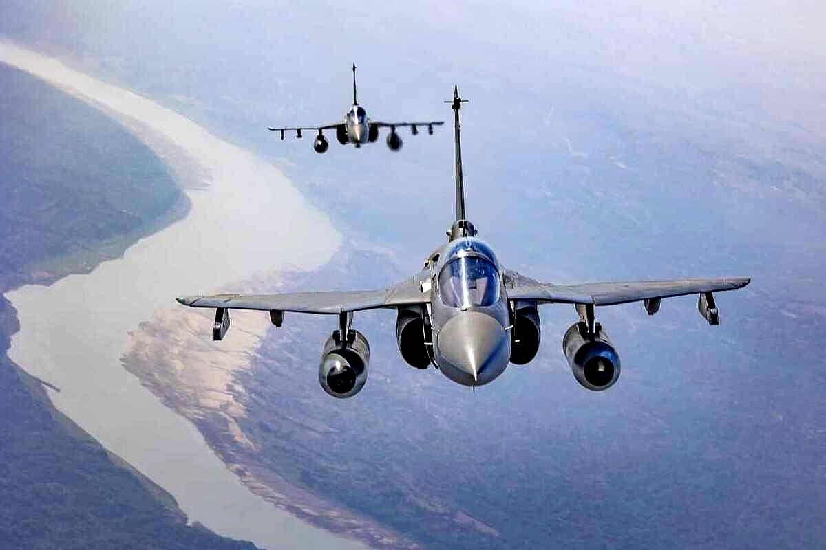 Indian Air Force fighters flying in a formation. 