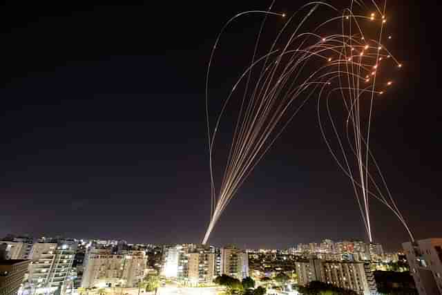 Israel’s Iron Dome system intercepting rockets.