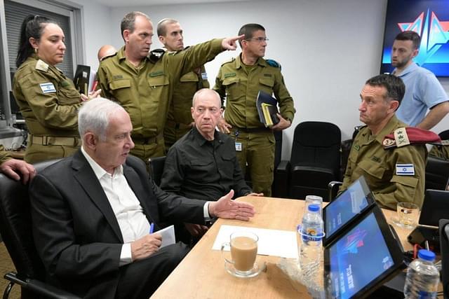 Israel PM Benjamin Netanyahu monitoring inside the IDF war room the war against Hamas terrorists in Gaza (Photo via Aditya Raj Kaul/X)