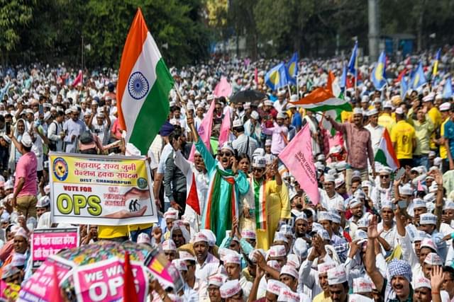 Old Pension Scheme Rally At New Delhi's Ramleela Maidan. 