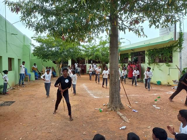 Silambam performed by school students