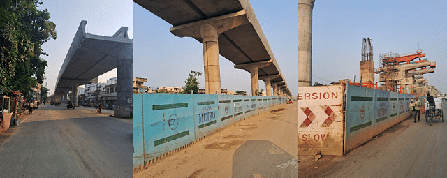 The execution progress of the priority section along the wider roads which allowed for elevated corridor. (Source: Swarajya)