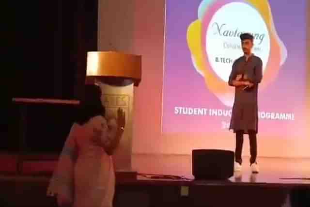 Screengrab of the video of a faculty member asking the student to leave stage for chanting 'Jai Shri Ram'.