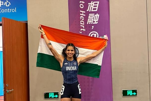 Jyothi Yarraji wins silver in women’s 100 m hurdles. (Photo: Athletics Federation of India/X)