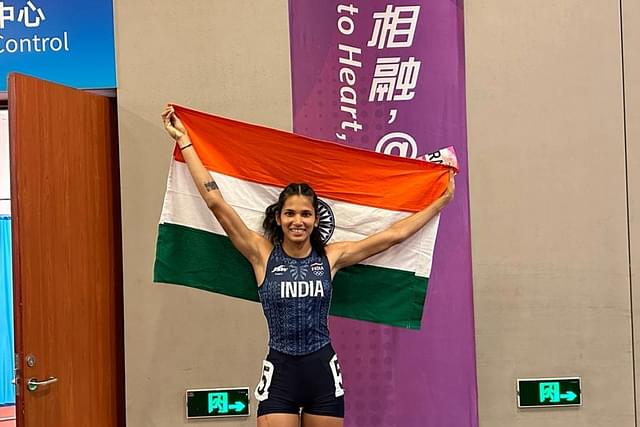 Jyothi Yarraji wins silver in women’s 100 m hurdles. (Photo: Athletics Federation of India/X)