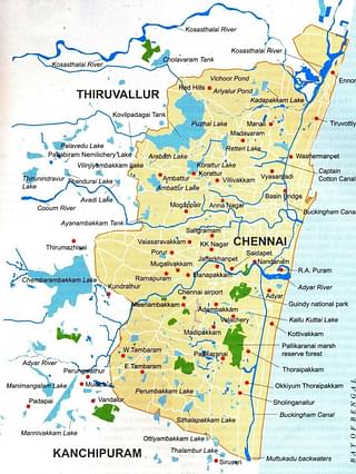 Chennai water bodies on map (Source: Maps Chennai)