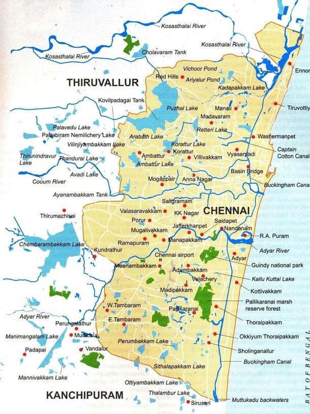 Chennai water bodies on map (Source: Maps Chennai)