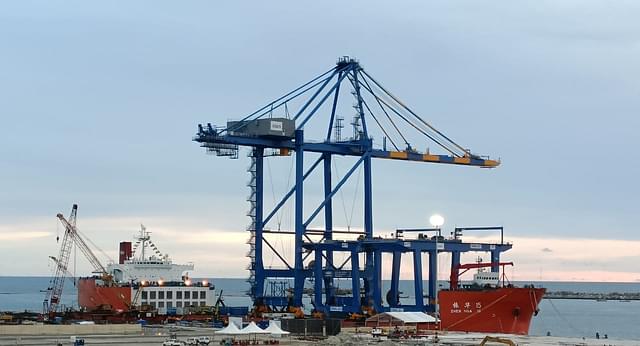 Three Cranes Aboard Project vessel, Zhen Hua 15 At Vizhinjam International Seaport, Thiruvananthapuram