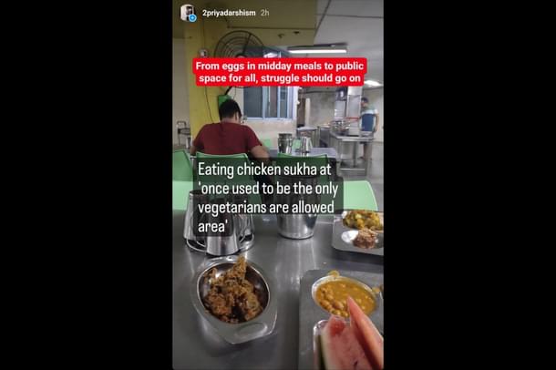 A post in August by a student boasting about eating meat in the vegetarian section