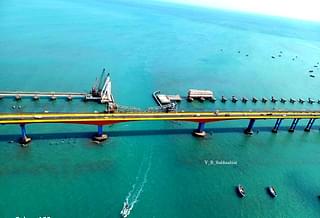 India's First Vertical-Lift Railway Sea Bridge aerial view  (Image Credits: Author)
