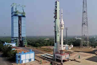The Gaganyaan test flight ready for take-off at the launch pad in Sriharikota