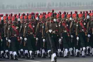 Indian Army soldiers march during the Army Day parade in New Delhi. (RAVEENDRAN/AFP/GettyImages)
