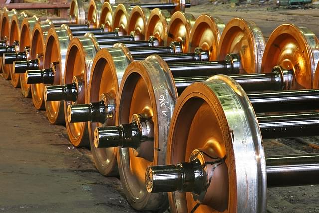 Railway wheels with axle manufactured by SAIL. 