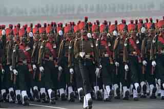Indian Army soldiers march during the Army Day parade in New Delhi. (RAVEENDRAN/AFP/GettyImages)