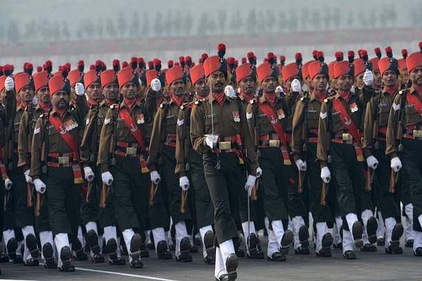 Indian Army soldiers march during the Army Day parade in New Delhi. (RAVEENDRAN/AFP/GettyImages)