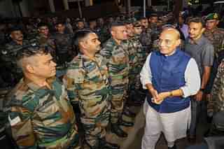 Rajnath Singh interacting with security personnel at Tezpur military station. (Pic via X @rajnathsingh)
