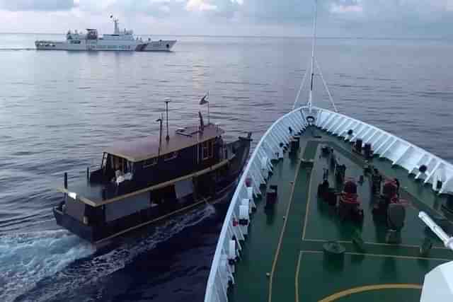 Chinese coast guard vessel preventing a Phipippines re-supply mission to Sierra Madre. (Pic via Reuters)