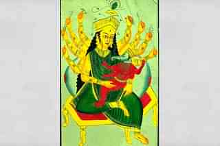 Parvati with Ganesha, Kalighat painting (Wikimedia Commons)