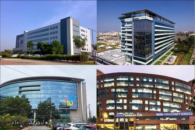 IT majors on the KR Puram-Whitefield route. Clockwise from top left: HP, NetApp, TCS, SAP Labs (Photos: Wikimapia, FacadeXS, JustDial, SAP)