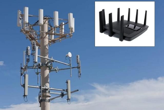 Mobile base station with MIMO antennas and (inset) a WiFi router with multiple MIMO antennas