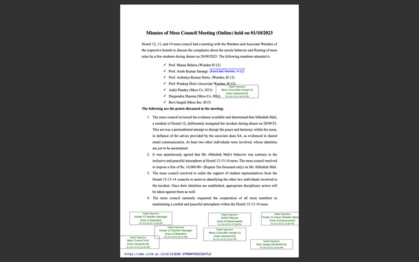 Minutes of the meeting announcing the penalty on Mali