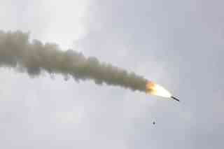 BrahMos-ER cruise missile flying towards its target. (Pic via X @IaSouthern)