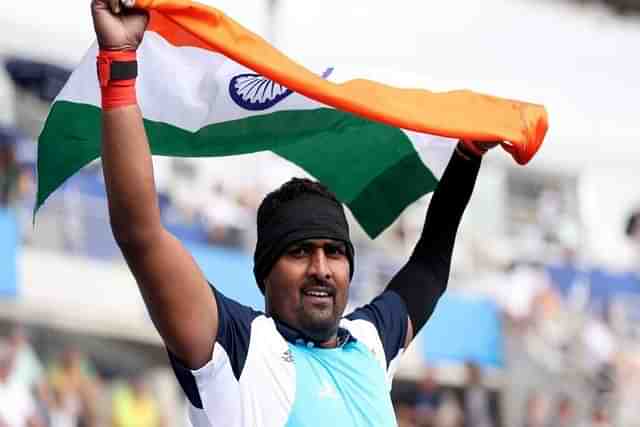 Sachin Sarjerao Khilari celebrates. (Photo Credit: X/@ParalympicIndia)