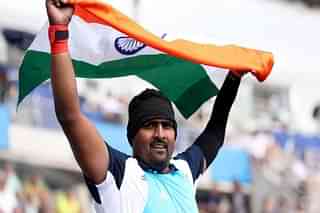 Sachin Sarjerao Khilari celebrates. (Photo Credit: X/@ParalympicIndia)