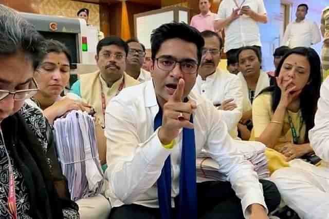 Trinamool delegation led by Abhishek Banerjee at Union MoS Sadhvi Niranjan Jyoti's office in New Delhi.