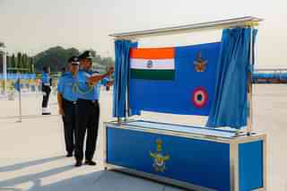 Unveiling the new ensign of the Indian Air Force.