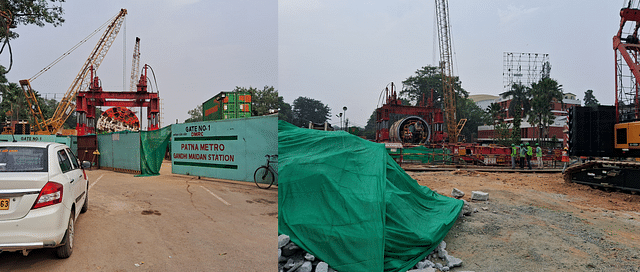 Metro's underground construction underway at Gandhi Maidan.  The TBM was lowered on 19 October. (Source: Swarajya)