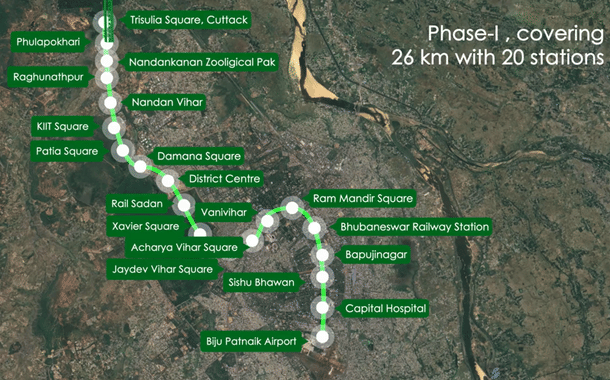 Bhubaneshwar Metro Phase 1 Alignment