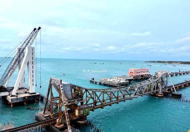 The under construction Pamban bridge.